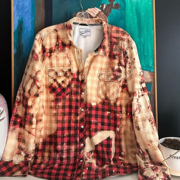 Tie Dye Plaid Flannel Button-Up Blouse XXL Lined Cozy Soft XXL - Picture 1 of 16